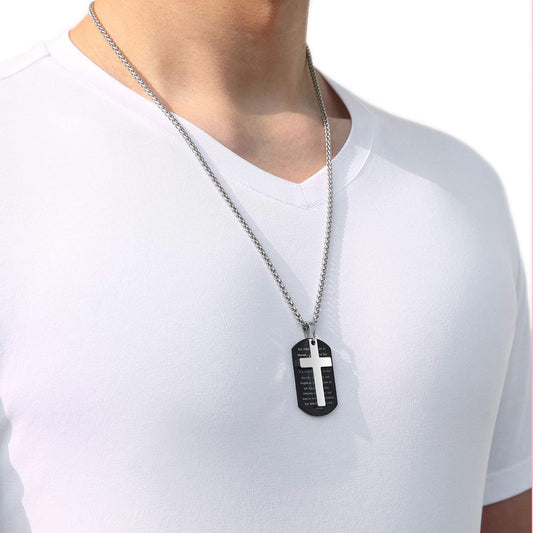 Dog Tag Cross Necklace Gifts for Men Boys, Stainless Steel Bible Verse Pendant Chain Necklace Valentines Christian Religious Jewelry Gifts for Him