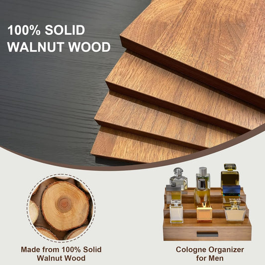 Walnut Wood Cologne Organizer for Men 3 Tier Cologne Stand,Wooden Cologne Holder