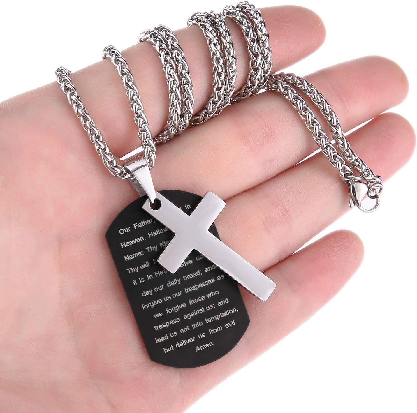 Dog Tag Cross Necklace Gifts for Men Boys, Stainless Steel Bible Verse Pendant Chain Necklace Valentines Christian Religious Jewelry Gifts for Him