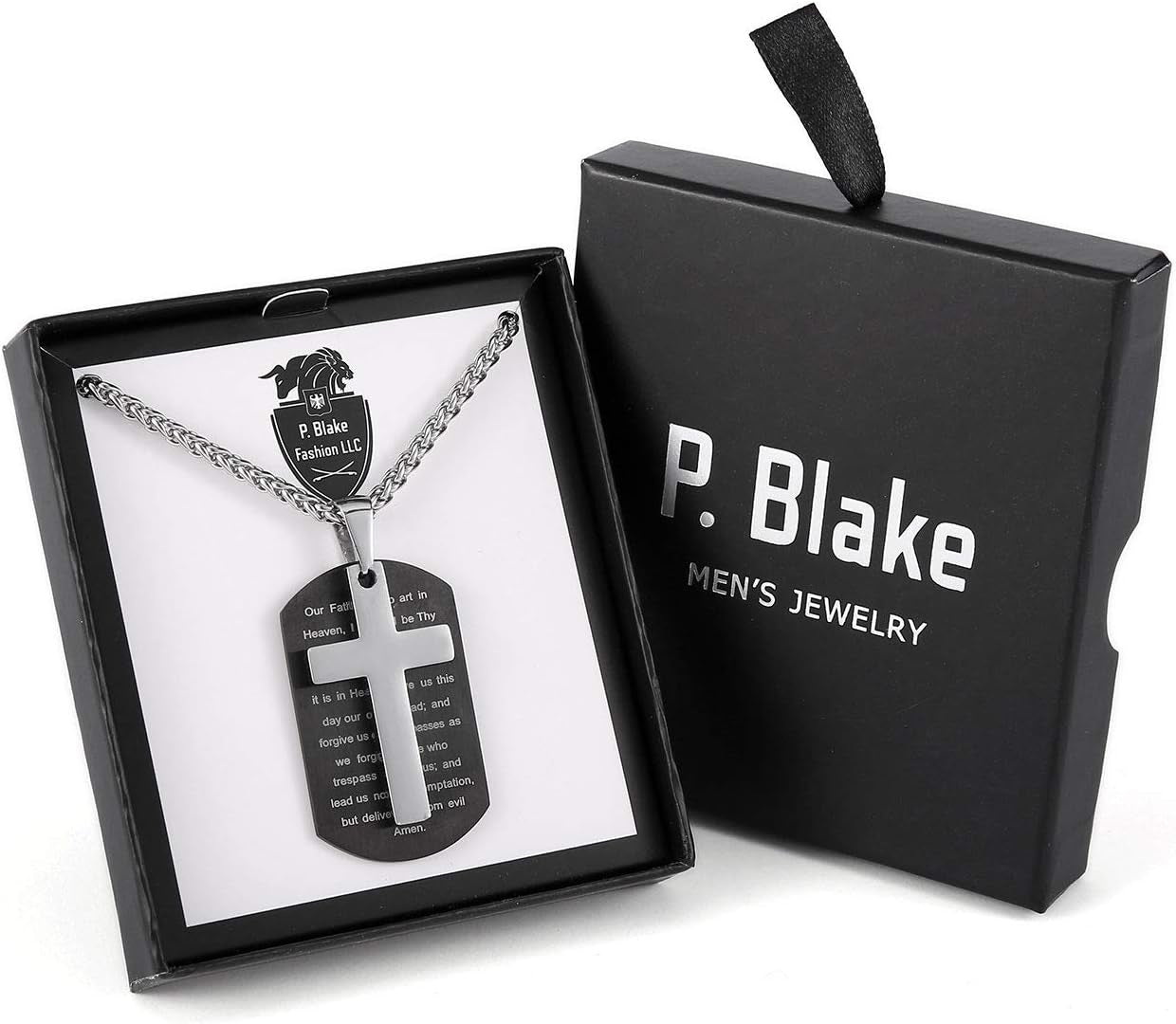 Dog Tag Cross Necklace Gifts for Men Boys, Stainless Steel Bible Verse Pendant Chain Necklace Valentines Christian Religious Jewelry Gifts for Him