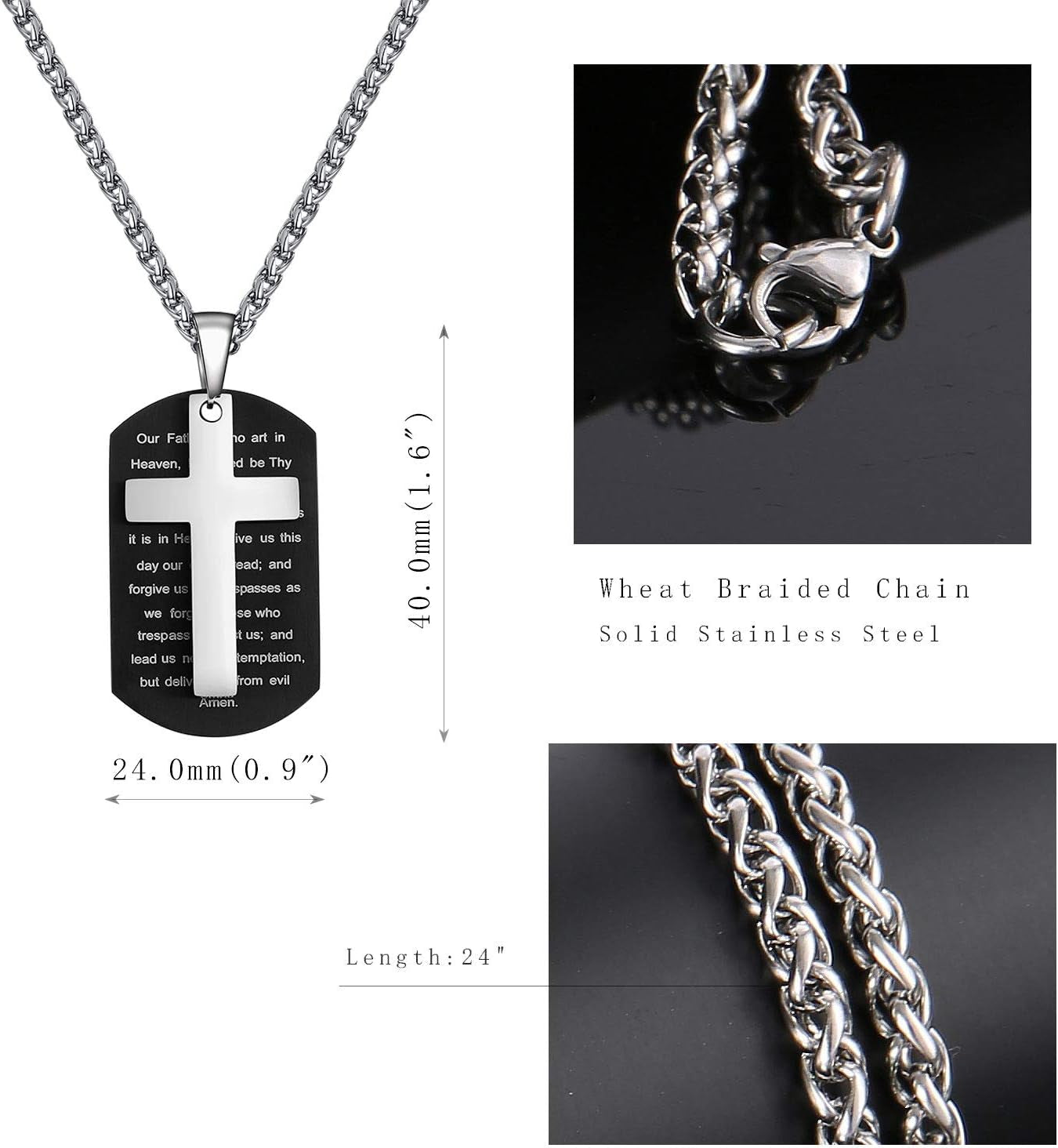 Dog Tag Cross Necklace Gifts for Men Boys, Stainless Steel Bible Verse Pendant Chain Necklace Valentines Christian Religious Jewelry Gifts for Him