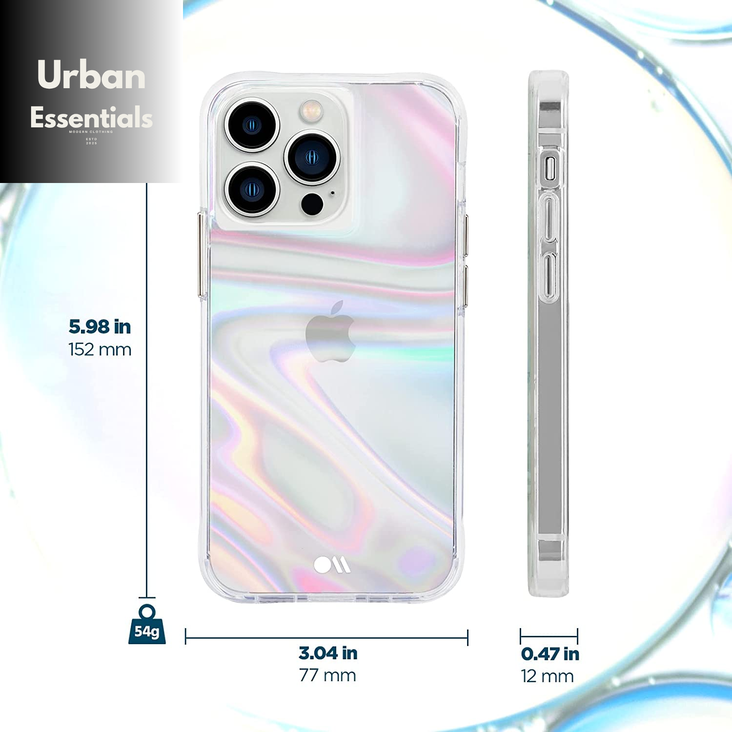 Case-Mate Soap Bubble Iphone 13 Pro Case [10Ft Drop Protection] [Wireless Charging Compatible] Luxury Cover for Iphone 13 Pro 6.1" - Iridescent Swirl Effect. Anti-Scratch, Shock Absorbing - Iridescent