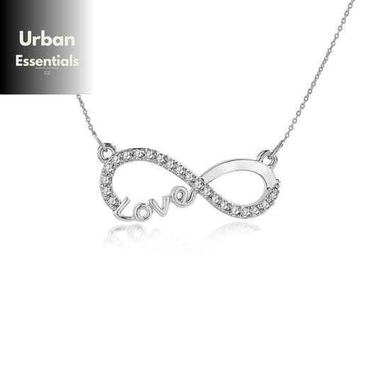 Jeenmata Infinity Love Pendant Necklace - Meaningful Jewelry for Her - Anniversary Gift in 18K White Gold Plated