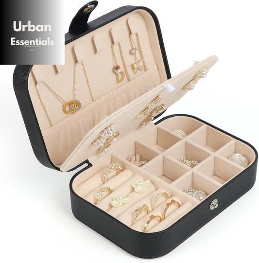 Travel Jewelry Box, Small Jewelry Organizer Boxes for Women Girls, 2 Layer Travel Jewlery Case, PU Leather Mini Portable Jewerly Storage Display Holder for Earrings, Ring, Necklaces, Bracelets Black 1